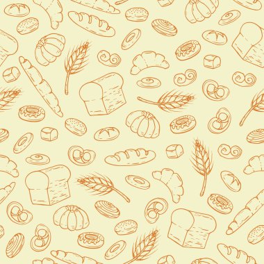 Vector pattern with hand drawn bakery products clipart