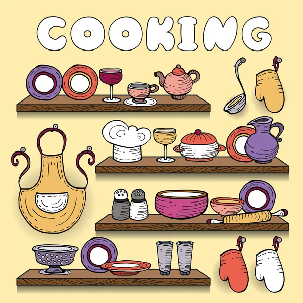 Vectorillustratie met set van het koken van symbolen — Stockvector