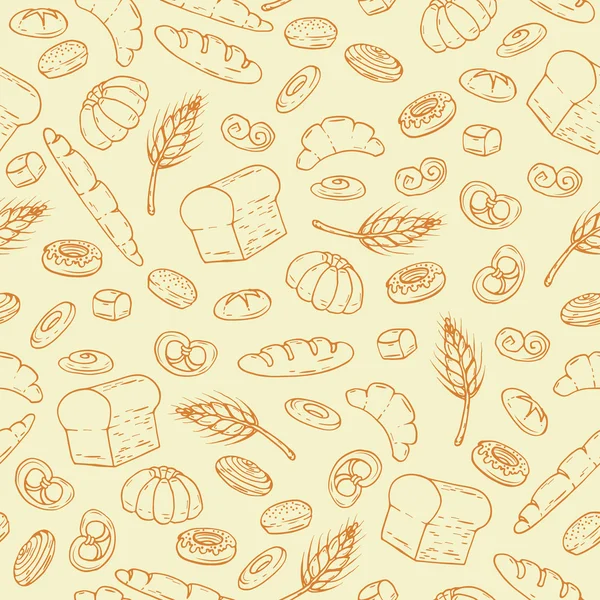 Patrón vectorial con productos de panadería dibujados a mano — Archivo Imágenes Vectoriales