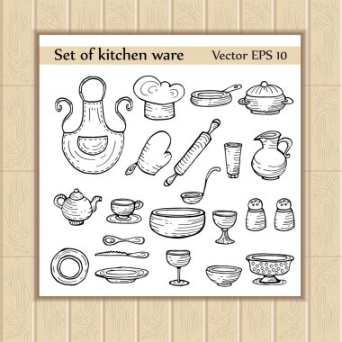 vektör görüntüleri karikatür mutfak gereçleri ile ayarla