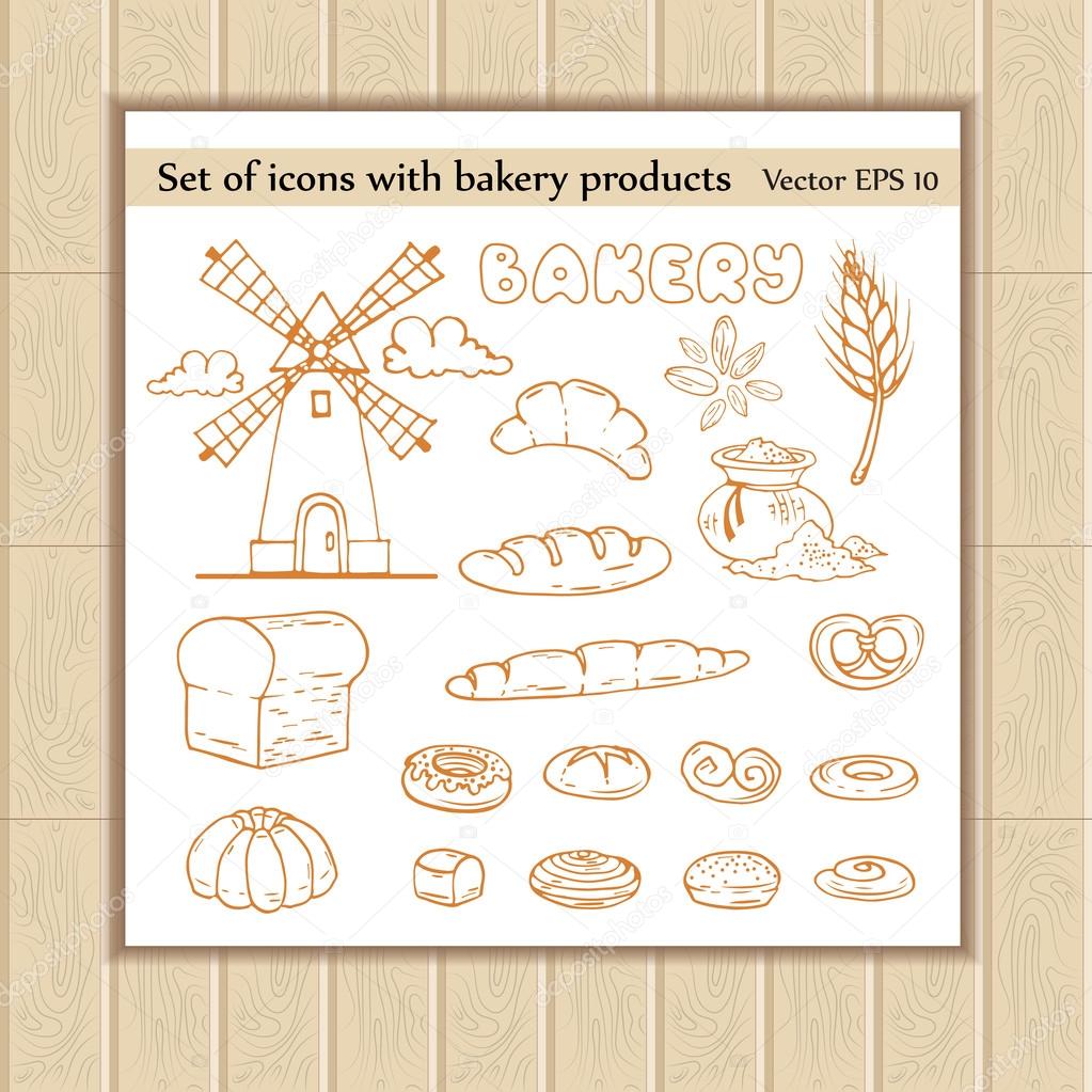 Vector set of icons with bakery products