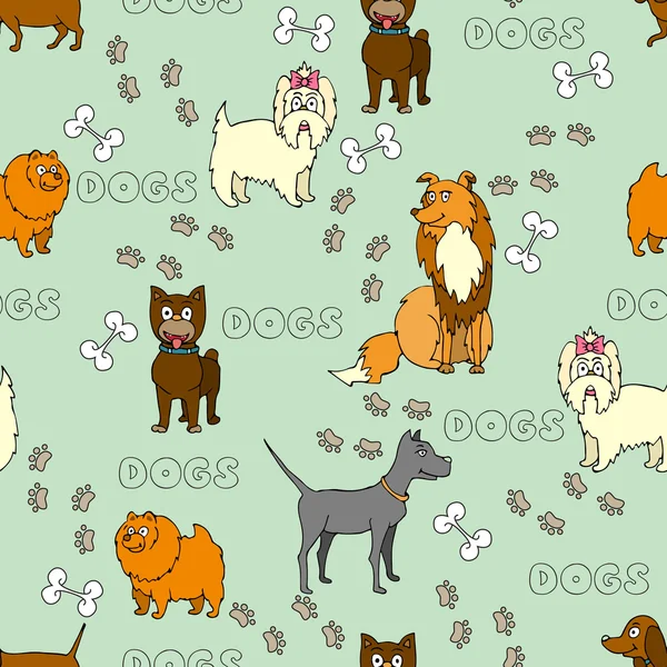 Patrón vectorial con perros divertidos pintados y de dibujos animados — Vector de stock