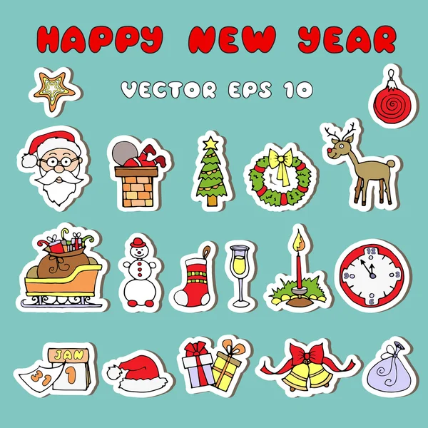 Vector set of new year and christmas symbols — Stock Vector