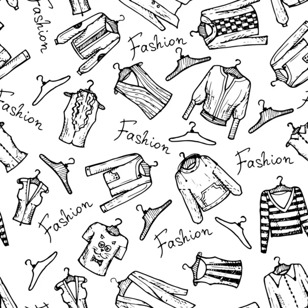 Patrón vectorial con ropa de moda en blanco — Archivo Imágenes Vectoriales