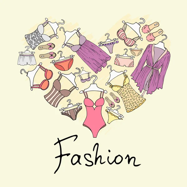 Cuore stilizzato vettoriale con lingerie disegnata a mano — Vettoriale Stock