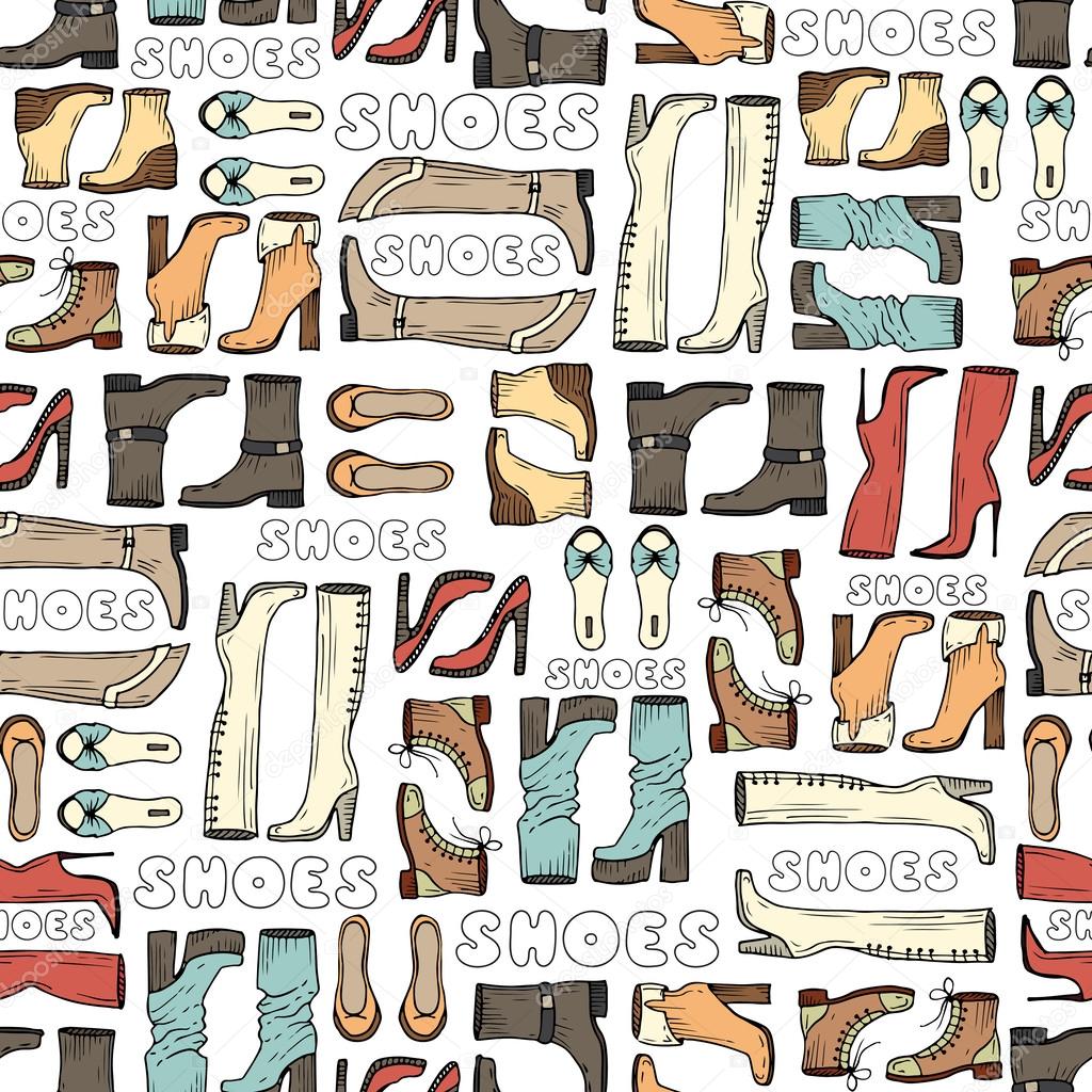 Vector pattern with hand drawn shoes for women