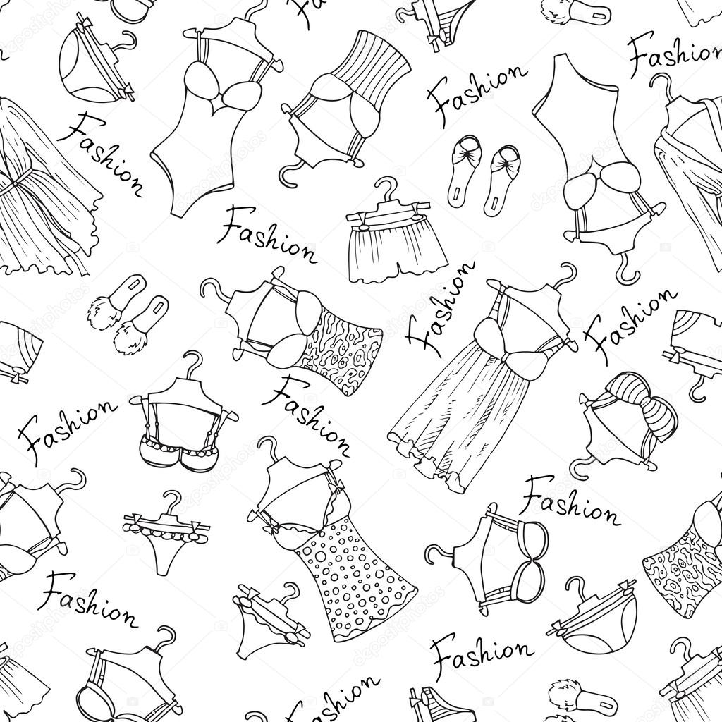 Vector pattern with lingerie on white background