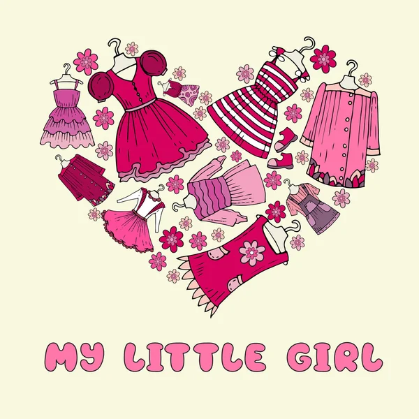 Vektör kalp giysileri ile küçük kız için stilize. — Stok Vektör