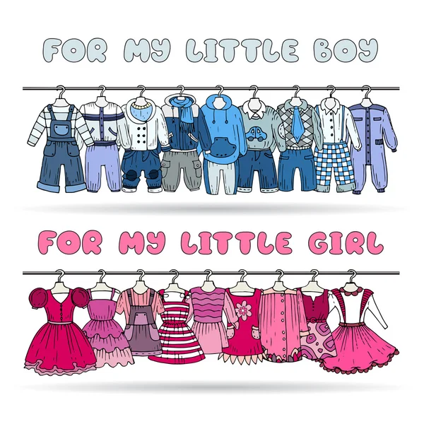 Kız ve erkek giysileri ile vektör çizim