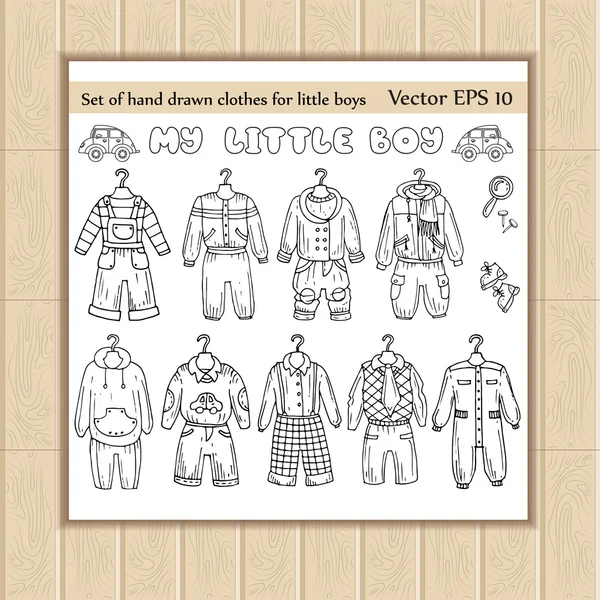 Conjunto de vectores de ropa dibujada a mano para niños pequeños — Vector de stock