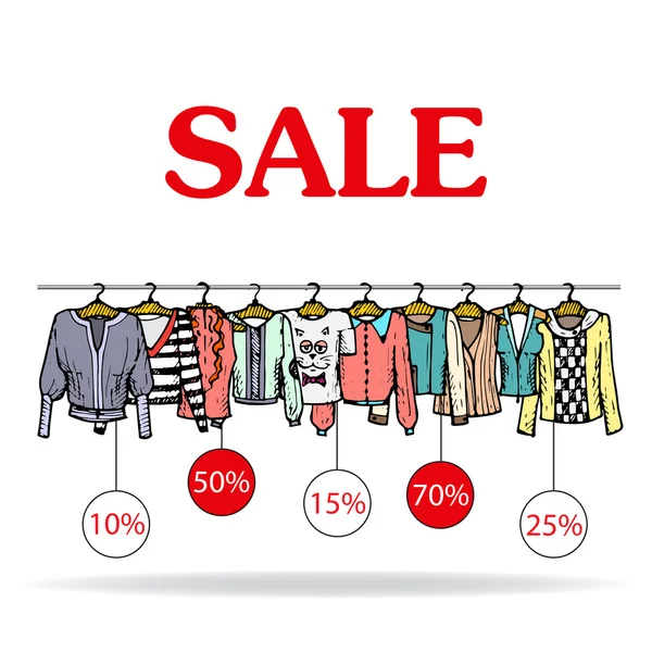 Ilustração vetorial com venda de roupas femininas —  Vetores de Stock