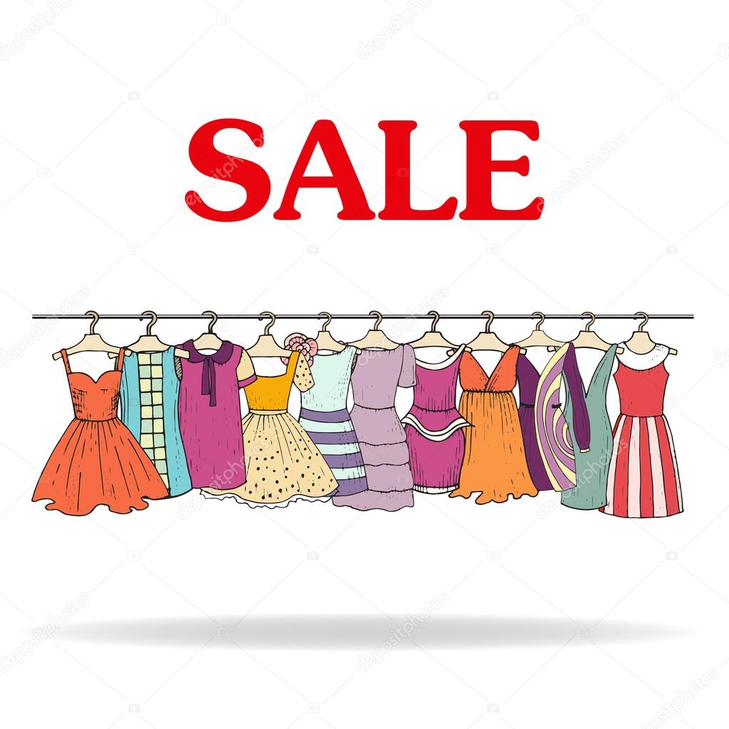 Vector illustration with sale of clothes for women