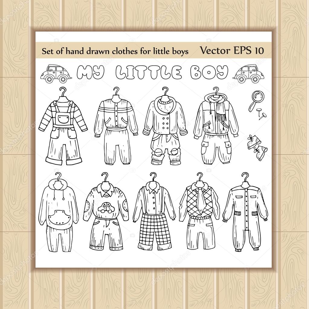 Vector set of hand drawn clothes for little boys