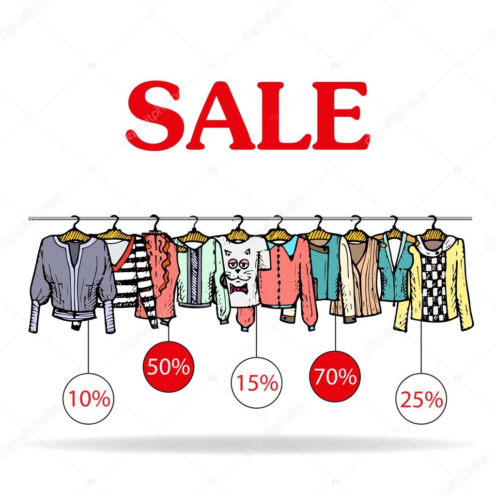 Vector illustration with sale of women's clothing — Stock