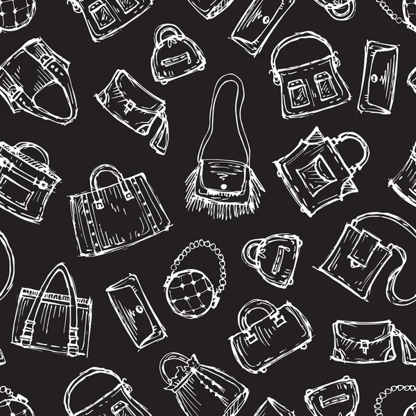 Vector patroon met hand getrokken handtassen op zwart — Stockvector