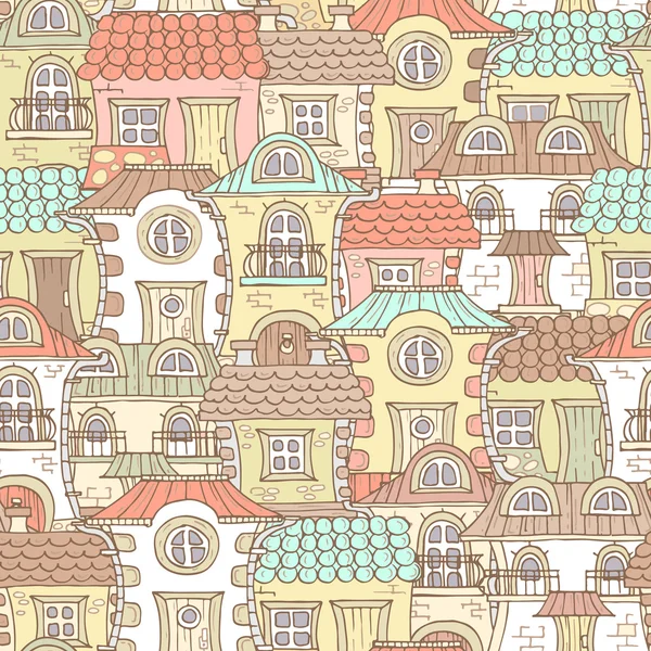 Vector pattern with cartoon, colorful houses