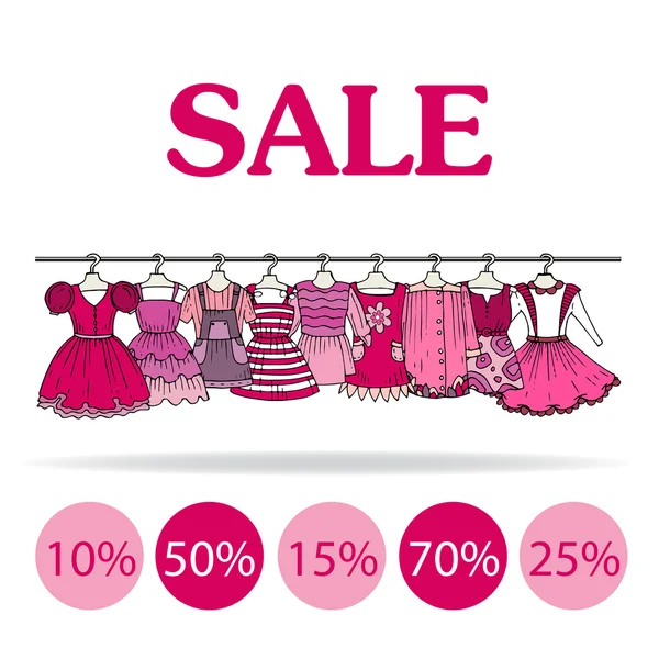 Vektor illustration med försäljning av kläder för flickor — Stock vektor