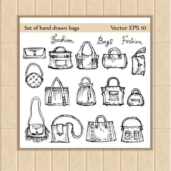 Vector set of hand drawn and fashionable bags — Stock Vector