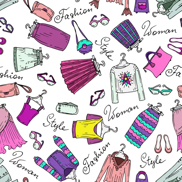 Padrão de vetor com roupas femininas na moda —  Vetores de Stock