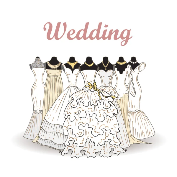 Ilustración vectorial con vestidos de novia — Vector de stock