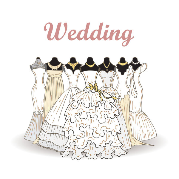 Vector illustration with wedding dresses