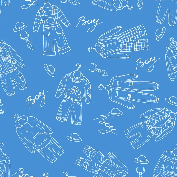 Patrón sin costura vectorial con ropa para niños en azul — Archivo Imágenes Vectoriales