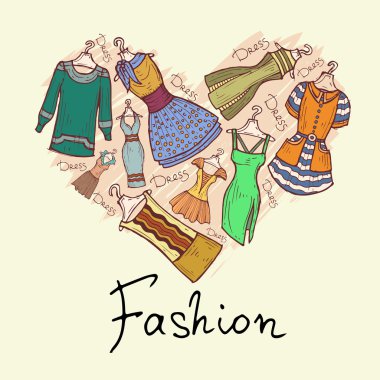 Kalp elle çizilmiş elbiseler ile stilize vektör