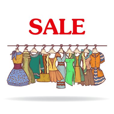 Vektör çizim satış ile moda elbiseler kadınlar için