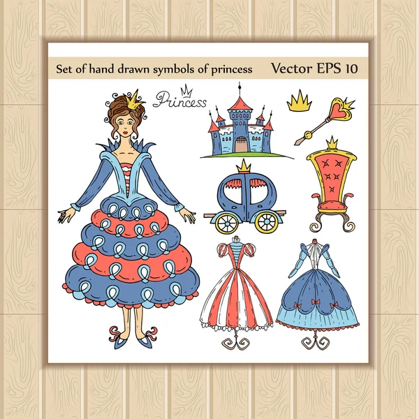 Vector set of hand drawn symbols of princess — Stock Vector