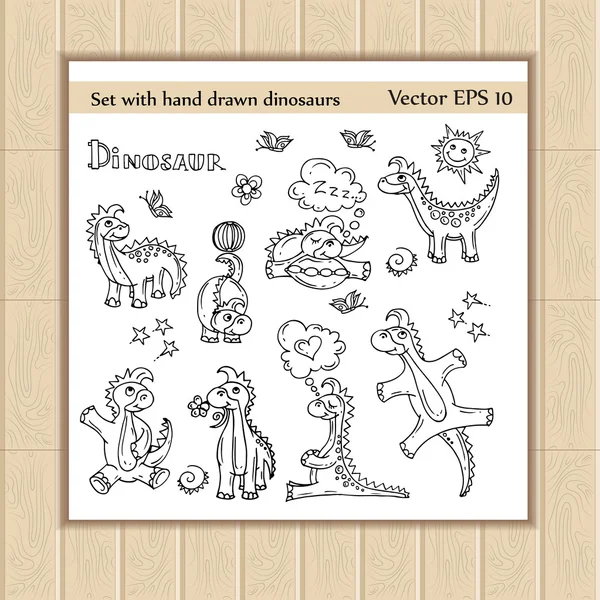 Conjunto vectorial de bocetos de dinosaurios dibujados a mano — Vector de stock