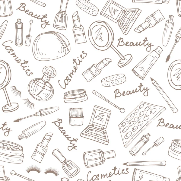 Padrão de vetor com atributos de cosméticos em branco Ilustrações De Stock Royalty-Free