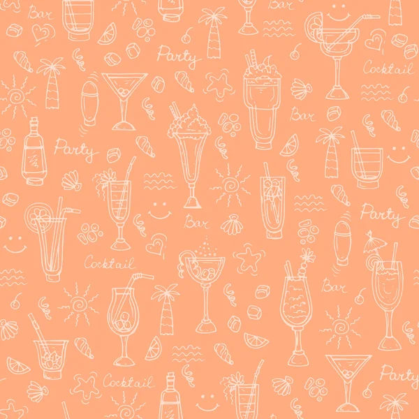 Vector patroon met hand cocktails op oranje achtergrond getekend — Stockvector