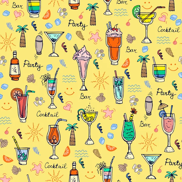 Vector pattern with hand drawn summer cocktails — Stock Vector