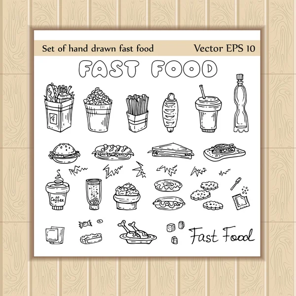 Conjunto vectorial de bocetos con comida rápida dibujada a mano — Archivo Imágenes Vectoriales