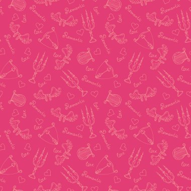 Pembe el çekilmiş romantik tema ile vektör desen