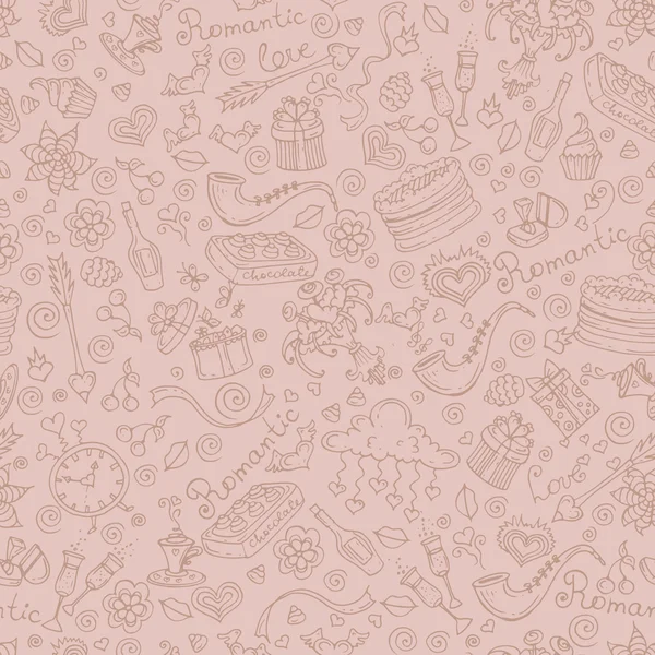 手描きピンクのロマンチックなシンボルのベクトル パターン — ストックベクタ