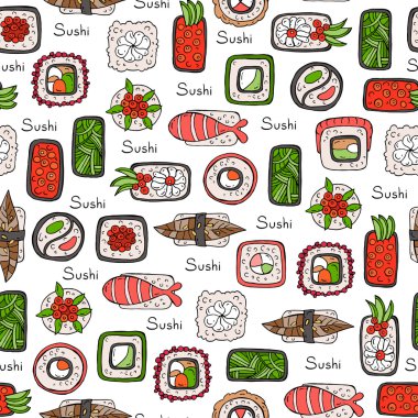 Pattern on the theme of Japanese food on white