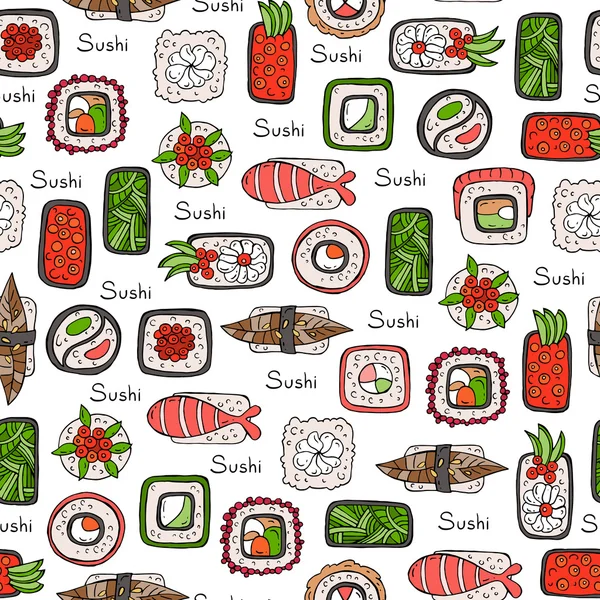 Pattern on the theme of Japanese food on white — Stock Vector