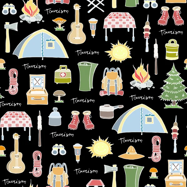 Pattern on the theme of tourism, camping — 图库矢量图片