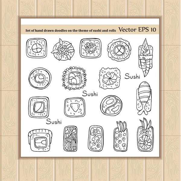 Set with doodles of Japanese food — 스톡 벡터