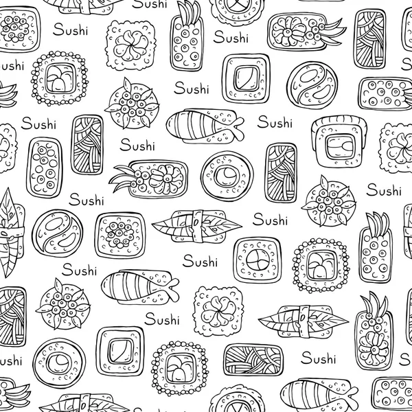 Pattern with sushi and rolls on white color