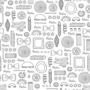 Pattern with hand drawn Italian pasta on white color