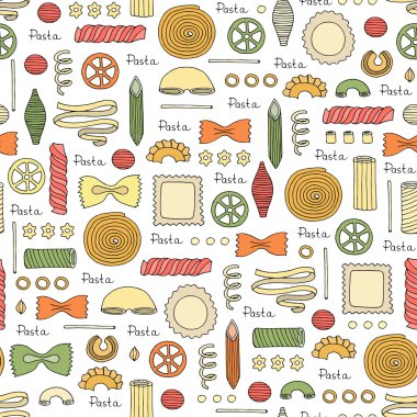 Pattern with hand drawn Italian pasta