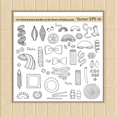 Set with doodles on the theme of Italian pasta