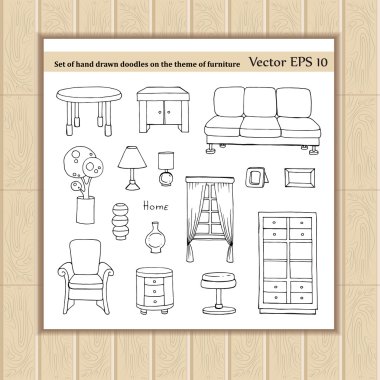Set of hand drawn doodles on the theme of furniture