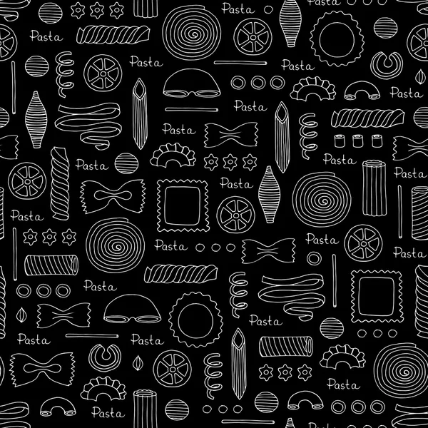 Pattern with hand drawn Italian pasta on black color
