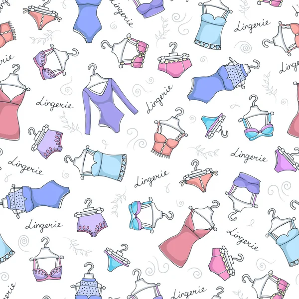 Pattern with hand drawn lingerie for ladies — Stockvector