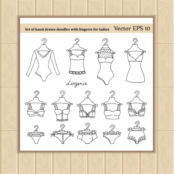 Set of hand drawn doodles with lingerie — Stock Vector