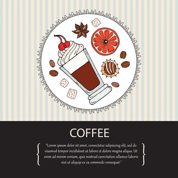 Cute illustration with hand drawn coffee drink — Stock Vector