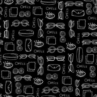 Pattern with hand drawn glasses on black color clipart
